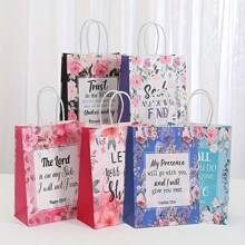 Reusable Gift Bag With Bible Verse And Floral Design, Christian Baptism Handle Paper Gift Bag For Women, Wedding, Birthday Present Packaging