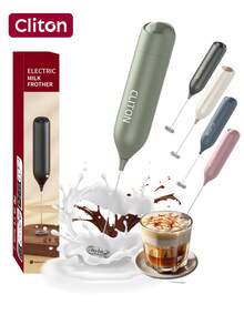 CLITON 1 pièce Mousseur à lait puissant pour café, mixeur de boissons à main rapide avec fouet en acier inoxydable, mousseur à lait à piles - Mixeur à main noir. Mousseur à main pour faire mousser le lait pour lattes, fouet électrique, mini mousseur pour cappuccino, frappé, matcha, chocolat chaud - Multicolore - Voir 2