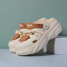 Women's Hollow Wedge Sandals, Fashion Increasing Height, Net Celebrity Platform, Non-Slip Cute Lace-Up Cartoon Beach Slippers, Worn Outdoor In Spring, Summer And Autumn - Beige - View 6