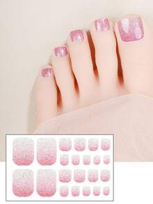 一套22片渐变洋葱粉脚趾美甲贴纸，防水美甲贴，时尚女士美甲之选 - 彩色 - 查看 6