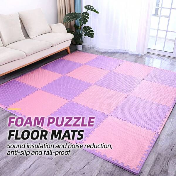 Rosa und lila farblich abgestimmte Schaumstoffmatte, EVA-Material, Schaumstoffsportmatte, Puzzle-Matte, rutschfest, langanhaltend und bequem, geeignet für Zuhause, Zimmer, Fitnessstudio Schaumstoffmatte