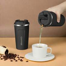 1pc/510ml Portable Latte Coffee Cup, Travel Drinking Cup, Stainless Steel Iced Tea Cup, Insulated Flat Bottom Cup, Insulated Water Bottle, Double-Wall Stainless Steel Insulated Cup, Vacuum Flask With Anti-Slip Shell, Travel, Portable European High-End Delicate Latte Cup For Men And Women, High-End Portable Cup - Suitable For Milk, Coffee, Tea, Juice