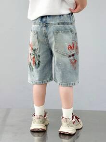 Young Boys' Summer Ripped Graffiti Denim Shorts - Blue - View 7