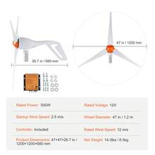 500W Wind Turbine Generator, 12V Wind Turbine Kit, 3-Blade Wind Power Generator With MPPT Controller, Adjustable Windward Direction & 2.5m/S Start Wind Speed, Suitable For Home, Farm, RVs, Boats - trắng - Xem 7