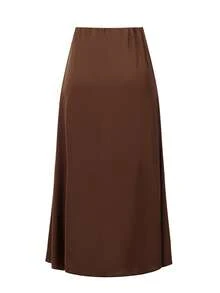 Women's Summer High Waist Skirt Solid Color Long Satin Skirt For Travel, Beach, Shopping - 摩卡棕 - 查看 6