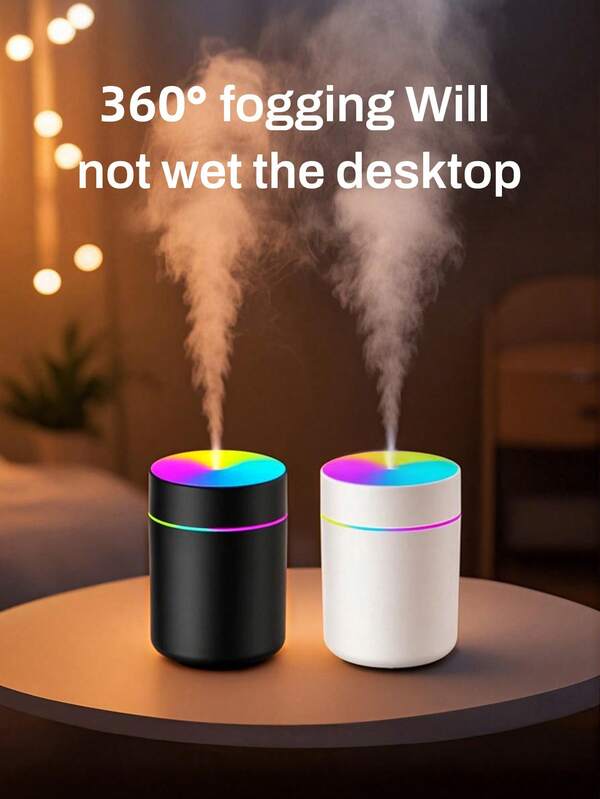 1 Mini USB Luftbefeuchter, ABS multifunktionaler Kaltnebelbefeuchter, tragbarer Aromatherapie Ätherischöl Diffuser, elektrischer Luftbefeuchter, USB betriebener Desktop (batteriefrei) LED Stimmungslicht, 7-Farben Dekorationslicht, tägliche Befeuchtung und Austrocknung Verhinderung, geeignet für Zuhause, Büro, Schlafzimmer, Auto, Bar, Geschenke für Frauen