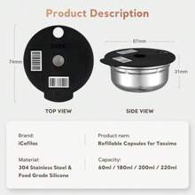 Cápsulas reutilizables de acero inoxidable Tassimo con 4 tapas de silicona negra y pisón compatibles con la máquina Bosch Tassimo, de regreso a la escuela