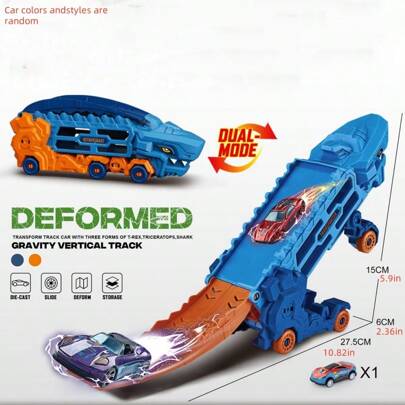 Dinosaur Ultimate Transporter Track Toy, Dinosaur Transport Truck With Foldable Sliding Track, Transformable To Tyrannosaurus Rex, Great Birthday Gift, Random Color, Halloween Gift,Back To School