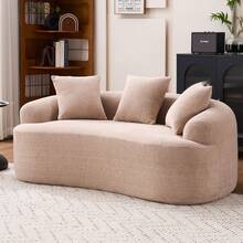 YOGLAD 65'' Modern Loveseat Sectional Sofa Couch, Luxury Plush Chenille Upholstered Cloud Couch With Extra Deep Seat And Curved Armless Floor Design, Comfortable Small Space Sofa With 3 Throw Pillows For Living Room, Home Decor, No Assembly Needed - 杏色 - 查看 3