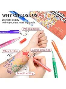 12 Colors Temporary Tattoo Markers, Skin-Friendly Washable Face & Body Painting Kits, Templates & Art Supplies, Fashion Gifts Suitable For Girls, Boys, Adults, Teenagers - Popular Presents For Youths & Children Back To School