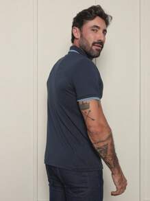 Camisa Polo Masculina Sky Surf Manga Curta Lisa Gola com Botão Camiseta Azul Marinho