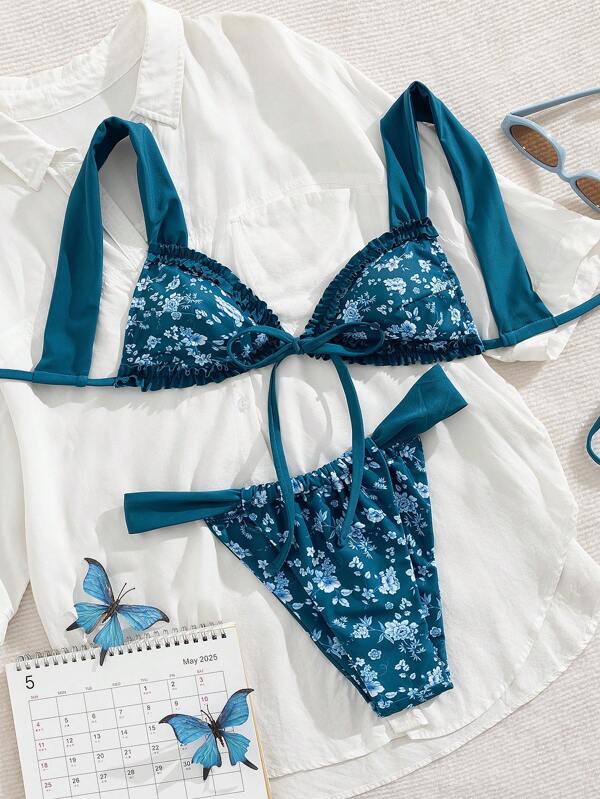 Nowy stylowy, oddzielony, drobny kwiatowy strój kąpielowy typu string bikini na wiosnę/lato