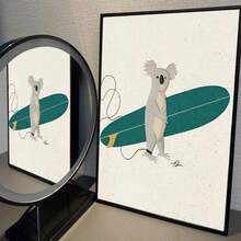 1buc Afiș din pânză amuzant cu animale de surfing, fără cadru, decor de artă de perete, retro, bar, cafenea, pictură decorativă vintage, cadou perfect de artă, cadouri pentru ziua de absolvire ﻿