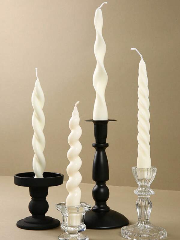 1 pieza Vela blanca en espiral con forma de cono retorcida a mano, larga, decoración para boda, decoración de habitación, vela para crear ambiente romántico, decoración para cena a la luz de las velas