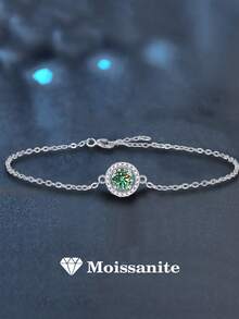 1pc 925 Sterling Silver 0.5 Carat Moissanite Ladies Bracelet, Suitable For Daily Wear, Party, Vacation, Birthday, Valentine's Day, Mother's Day, Wedding Anniversary, Women Jewelry Gift - Blue-green - View 1