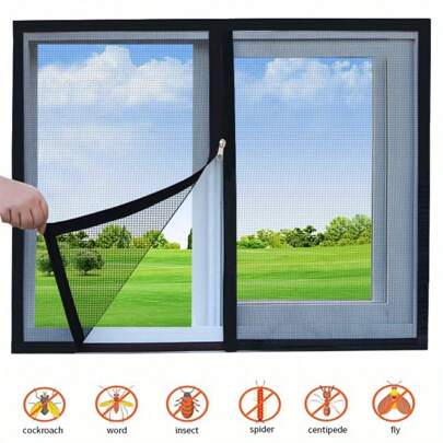 Black,Zipper. Various Size, Self-Adhesive Mosquito Net Window Screen Netting No DrillingNeeded Invisible Anti-Mosquito Window Curtains Mosquito Nets For Windows, Anti-Mosquito Window Screens, Tulle, In Summer Washable Flies
