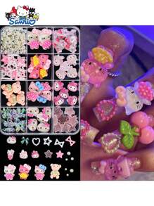 Sanrio 12Girds/Box Sanrio Hello Kitty Cute 3D Nail Art Charms Set DIY Manicure Decorations Accessories For Girls Creative Nail Jewelry Crafts