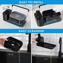 1 Piece Kitchen Tool Hand And Dish Soap Dispenser Set, 2 In 1 Kitchen Sink Countertop Soap Pump Dispenser, Kitchen Double Soap Dispenser Sponge Rack, 3 In 1 Countertop Soap Dispenser, Suitable For Sink, With Sponge Rack, Double Dish Soap Dispenser With Dishcloth Rack, Kitchen Sink Dispenser With Tray, 5 In 1 Kitchen Sink Countertop Organizer