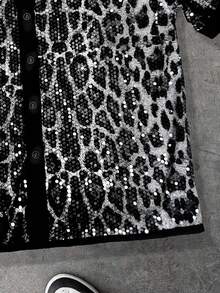 Camisa de lujo con único botonadura y decoración de lentejuelas brillantes para hombre - Negro - Ver 4