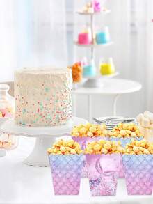 10 件美人鱼图案纸质爆米花盒、爆米花杯、食品零食盒、美人鱼主题婚礼生日宝贝秀派对一次性餐具，适用于多种主题节日派对野餐露营、家庭厨房餐厅餐桌用品