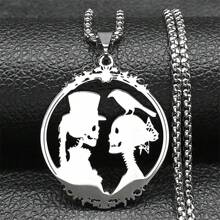 Gothic Braut und Bräutigam Edelstahl Schädel Krähen Anhänger Halskette für Frauen Männer Schwarzer Fotokarten Rahmen Paar Schmuck Party Geschenk