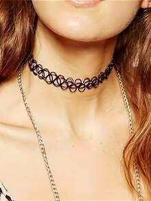 6pcs Gothic Punk Style Choker Necklace Set, Lace Collar Necklace Combination