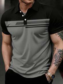 Men's Summer Business Casual Striped Short Sleeve Polo Shirt - Multicolor - View 2