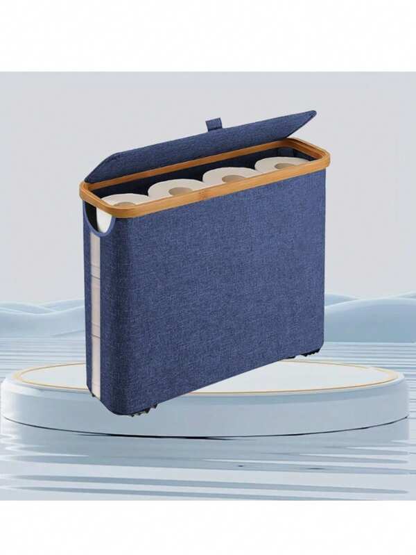1 Foldable Toilet Paper Storage Basket With Bamboo Lid, Bathroom Tissue Box Holder, Movable Handle On Both Sides, Can Hold Up To 12 Rolls Of Toilet Paper, Suitable For Narrow Bathrooms, Can Store Tissues, Toys, Towels