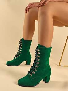 Bottes décontractées pour femmes, style simple et sexy, talon épais élégant avec lacets, bottes de cheville et bottes courtes pour usage extérieur