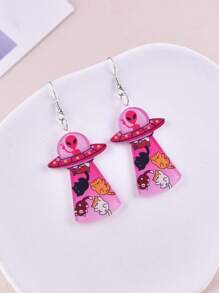 1 Pair Cute Alien/UFO/Cow Spaceship/Cat Spaceship Shaped Dangle Earrings, Party Jewelry Decor For Women