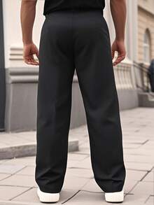 Men's Casual Pocket Wide Leg Loose Fit Pants - Black - View 4