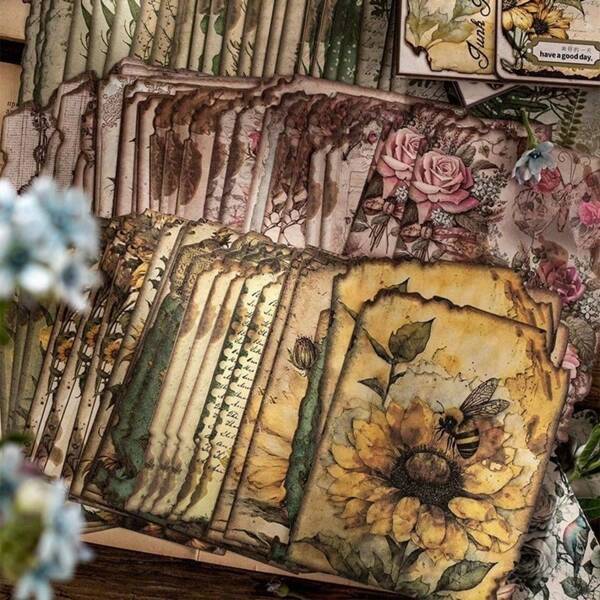 30pcs Retro Art Bee Multiple Flowers Animal Plant Journal Diy Decoration Bottoming Message Note Material Paper