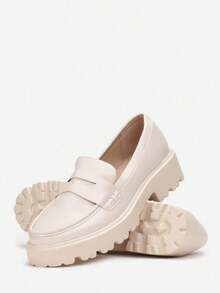 Mocasines de mujer de un solo color, minimalistas y multiusos - Beis - Ver 3