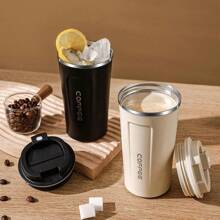 1pc/510ml Portable Latte Coffee Cup, Travel Drinking Cup, Stainless Steel Iced Tea Cup, Insulated Flat Bottom Cup, Insulated Water Bottle, Double-Wall Stainless Steel Insulated Cup, Vacuum Flask With Anti-Slip Shell, Travel, Portable European High-End Delicate Latte Cup For Men And Women, High-End Portable Cup - Suitable For Milk, Coffee, Tea, Juice