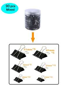 Clips de papel negros surtidos en caja - Clips de sujeción multiusos para papelería, documentos de oficina