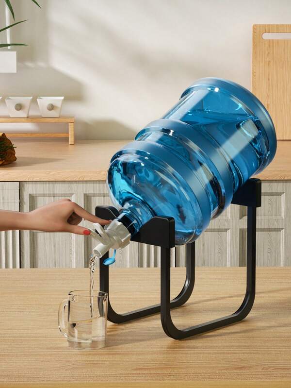 1pc Metal Water Dispenser Stand With Faucet Holder,Black Removable Drinking Water Bottle Rack For Living Room, Kitchen, And Bathroom Essentials