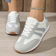 Women's Round Toe Lace Up Casual Sneakers - Grey - View 1