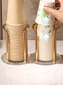 1pc Acrylic Disposable Paper Cup Holder, Light Luxury And Elegant Coffee Cup Storage Rack, Suitable For Kitchen Restaurant, Home, Cafe, Office And Hotel Use, Ideal For Neatly Storing Paper Cups