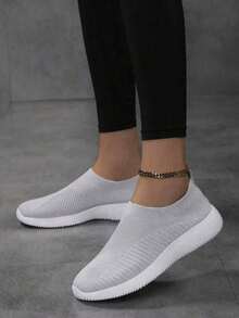 Atmungsaktive gestrickte Sneaker für Damen, Lässig Schnürsenkel Outdoor Schuhe, leicht, Einfarbige Schuhe, personalisiert, komfortabel, minimalistische EVA Sneaker für Damen