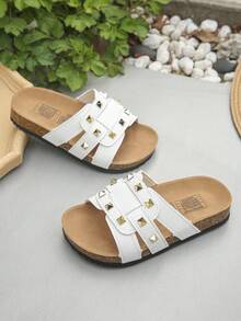 1 Paar modische Kinder Schlangenhaut-Prägung PU gewebte atmungsaktive Lässig Sandalen, bequem zu tragen, rutschfest, hochwertige flache offene Strandpantoffeln, geeignet für Mädchen zum Kombinieren mit Jeans und Röcken, tolles Geschenk für den Sommer - Weiss - Übersicht 5