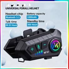 Y10 Motorcycle Helmet Bluetooth Headset 1000Mah Super Long Standby Wireless Hands-Free Waterproof Motorbike Earphone Soft Mic/Hard Mic