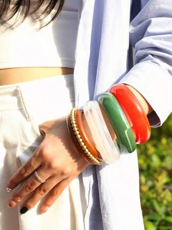 复古夸张金珠松木手链，时尚简约休闲派对女士树脂手链礼物，生日，节日（天然松木，木纹，木痕属正常现象）