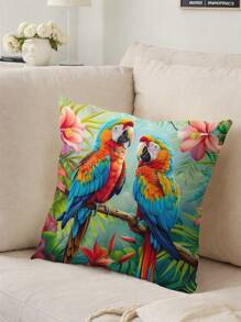 1pc Colorful Bird Printed Cushion Cover, Modern Pillow Case, Single-Sided Print, Without Filler, Suitable For Sofa, Home Decor Pillow Cover