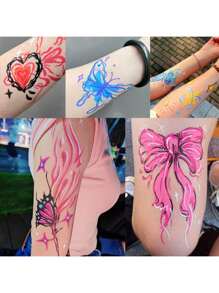 12 Colors Temporary Tattoo Markers, Skin-Friendly Washable Face & Body Painting Kits, Templates & Art Supplies, Fashion Gifts Suitable For Girls, Boys, Adults, Teenagers - Popular Presents For Youths & Children Back To School
