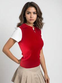 Sueter Jersey de punto con cremallera color rojo COCKTAIL COLLECTION - Rojo - Ver 1