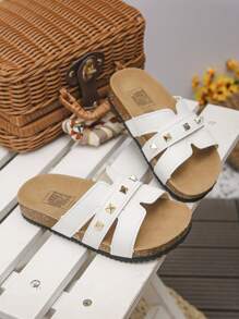 1 Coppia di Ciabatte da spiaggia per bambini, in design intrecciato in PU con texture a serpente, decorazione arancione, modello slip-on, antiscivolo, suola in legno morbida e duratura, con parte anteriore aperta, adatte per ragazze da abbinare a jeans e abiti, ottimo regalo estivo