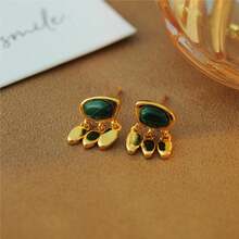 [Hailey] Turquoise & Crystal 925 Pure Silver Earrings, Elegant Peacock Feather Design, Suitable For Parties, Dates, Birthdays, Valentine's Day, Ramadan, Daily Wear