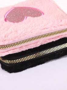 Cute Plush Coin Purse, Heart Embroidered Zipper Wallet, Short Purse Clutch, Heart-Shaped Card Holder Keychain, Best Gift For Girls - Multicolor - View 10