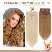 Seamless Thick 110G-170G Clip In Remy Human Hair Extensions Double Weft 8PCS 18Clips Full Head Easy To Install 10-24" #24 Natural Blonde - #24 Natural Blonde - View 7