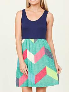 Boho Vintage Chevron Stripe Pink Yellow Navy Sleeveless Mini Poolside Cover Up Dress Small To 3 XL Plus - màu xanh lá - Xem 3